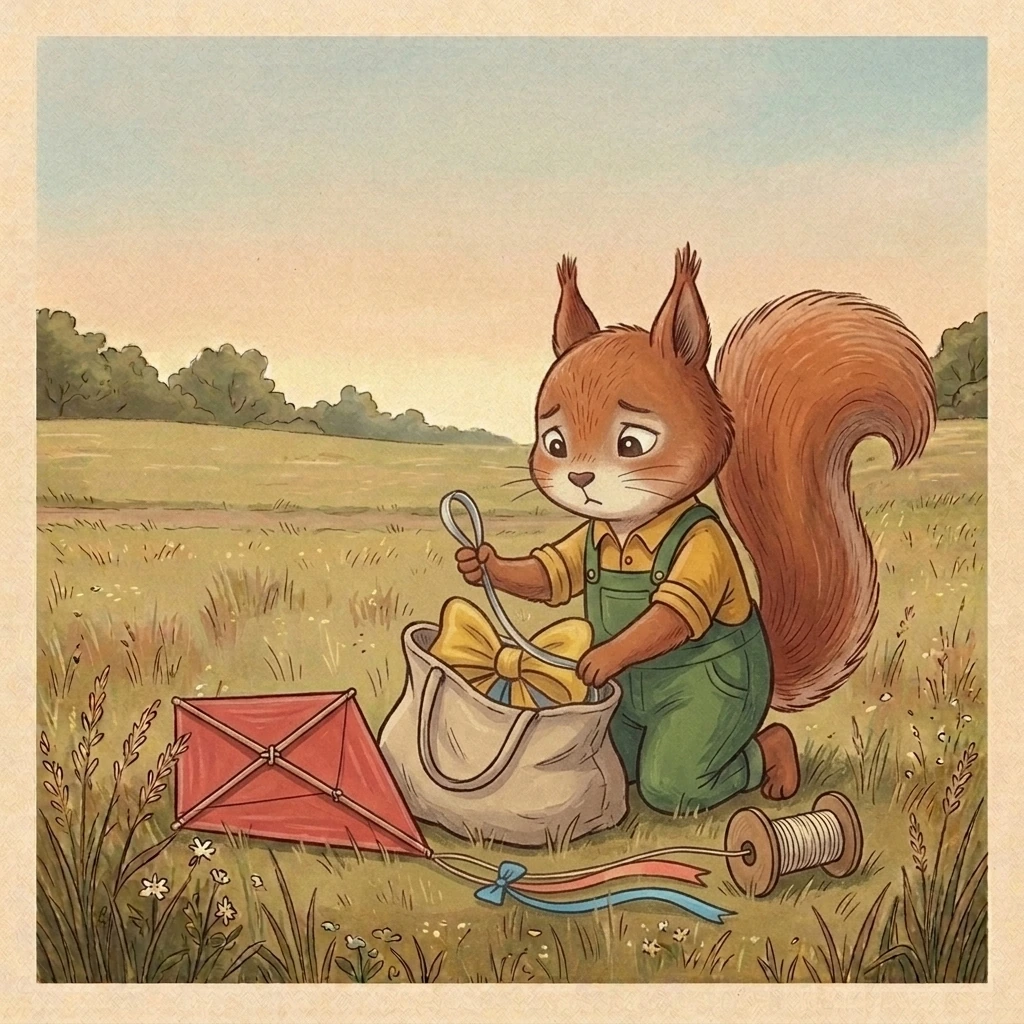 Aurelia reluctantly folds her favorite silver loop into the craft bag, leaving only the coral and blue ribbons on the original tail.